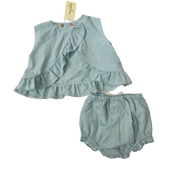 NWT Vignette 12-18M Blue Microgrid Aria Top & Bloomer Set - Picture 4 of 5